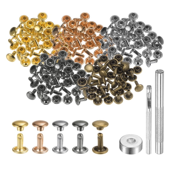 100 Sets Leather Rivets 7mm x 8mm Metal with 3 Setter Tools Multi Colors for Leather Craft DIY