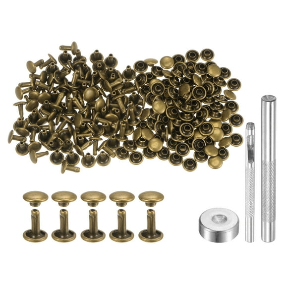 100 Sets Leather Rivets 8 x 7mm Metal with 3 Setter Tools, Bronze