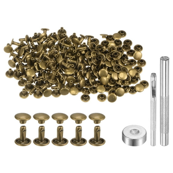 100 Sets Leather Rivets 8 x 8mm Metal with 3 Setter Tools, Bronze Tone