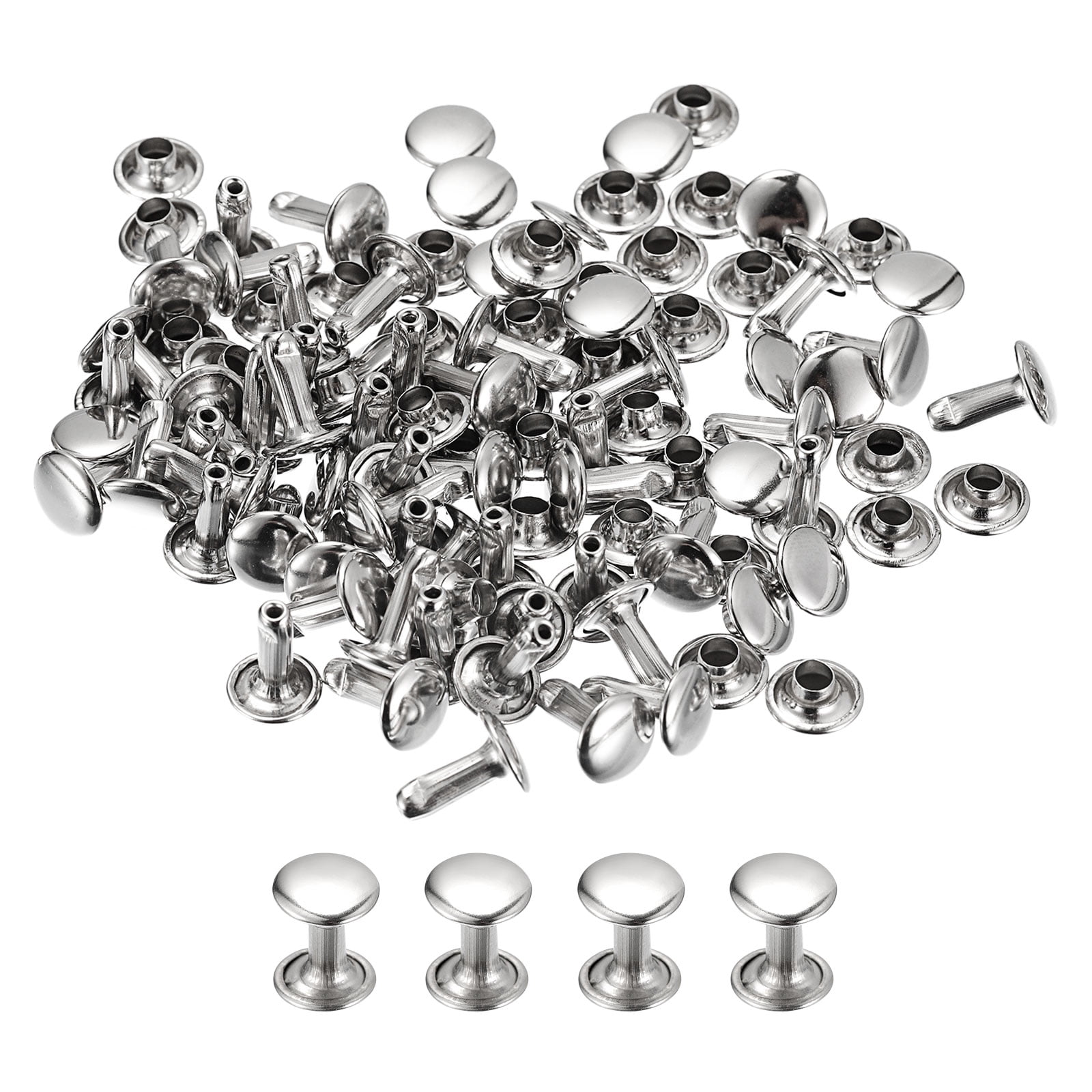100 Sets Leather Rivets 8mm Double Cap Rivets 10mm Height Studs Silver ...