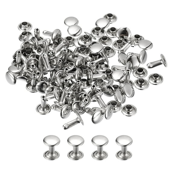100 Sets Leather Rivets 8mm Double Cap Rivets 10mm Height Studs Silver Tone