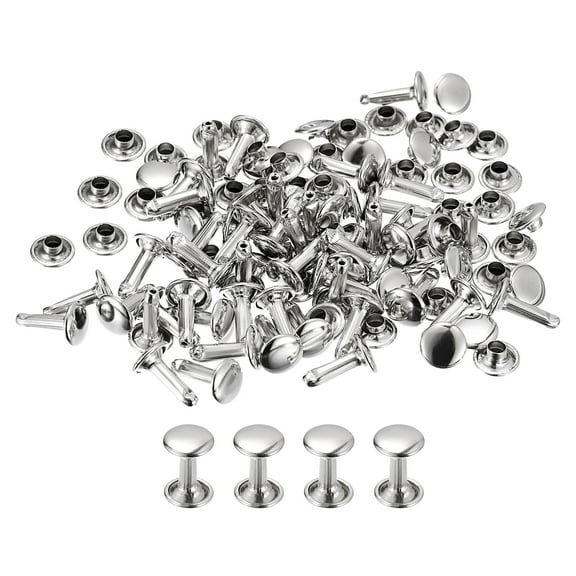 100 Sets Leather Rivets 8mm Double Cap Rivets 12mm Height Studs Silver Tone