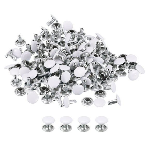 100 Sets Leather Rivets 8mm Double Cap Rivets 8.5mm Height Studs White
