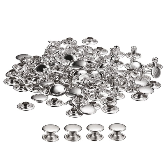 100 Sets Leather Rivets 8x6mm Double Cap Rivets Silver Tone