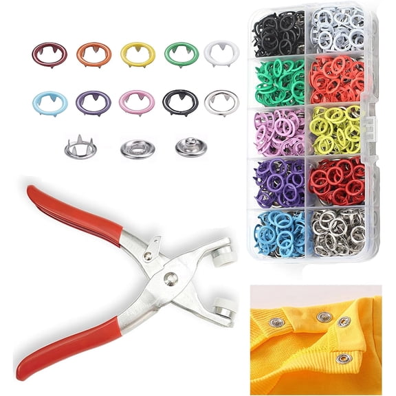 100 Sets Metal Snap Buttons Kit with Fastener Pliers Press Tool, 400 PCS 9.5mm Snaps for Fabric, Complete Sewing Kit for DIY Crafts Clothes Hats Garment Repair