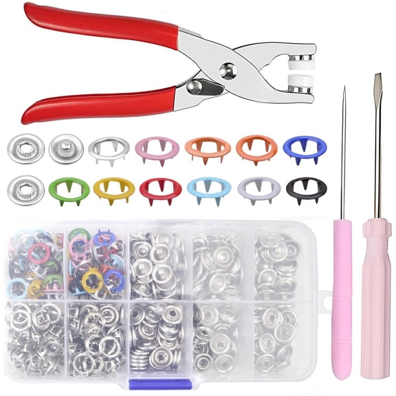 100 Sets Metal Snap Buttons Kit with Fastener Pliers Press Tool, Multicolor Hollow Prong Snap Button Sewing Snaps for DIY Clothing Fabrics Hat Sewing Craft Projects, 9.5 mm