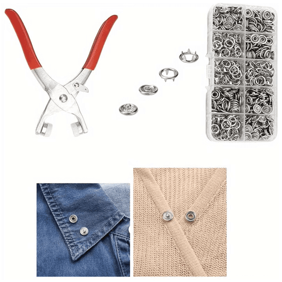 100 Sets Metal Snaps Buttons with Fastener Pliers Press Tool Kit, Perfect for DIY Crafts Clothes Hats and Sewing, Snap Button Fasteners Kit for Clothing Sewing
