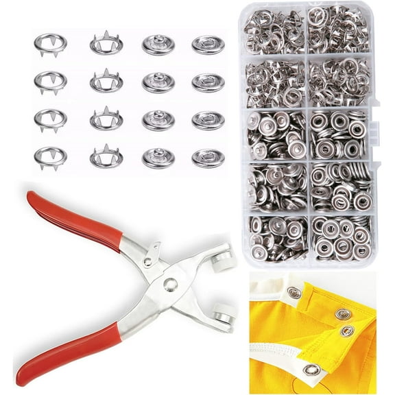 100 Sets Metal Snaps Buttons with Fastener Pliers Press Tool Kit Perfect for DIY Crafts Clothes Hats and Sewing, Snap Button Fasteners Kit for Clothing Sewing