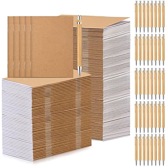 100 Sets Mini Pocket Notebook with Pens Bulk Small Memo Notepad with Bamboo Pens Employee Appreciation Gifts for Employee Coworker Team Gifts$$Office