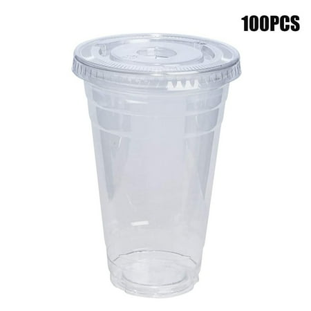 100 Sets Cups With Dome Lids For Iced Cold Drink Coffee Tea Smoothie