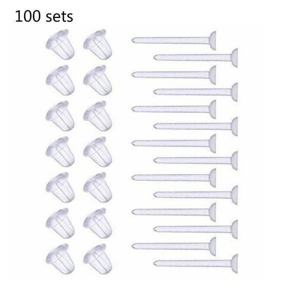 100 Sets Plastic Earring Posts & Backs Hypoallergenic Stud Earrings for Sensitive Ears Clear Invisible Sport Earrings