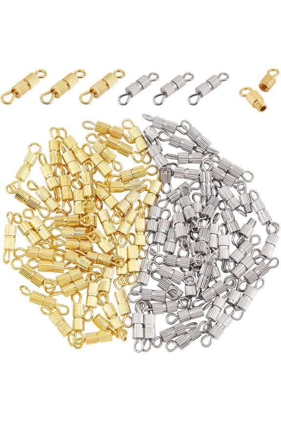 100 Sets Screw Twist Clasps Brass Screw Clasps Column Barrel Screw Clasps Jewelry End Tip Caps for Bracelet Necklace Jewelry Making