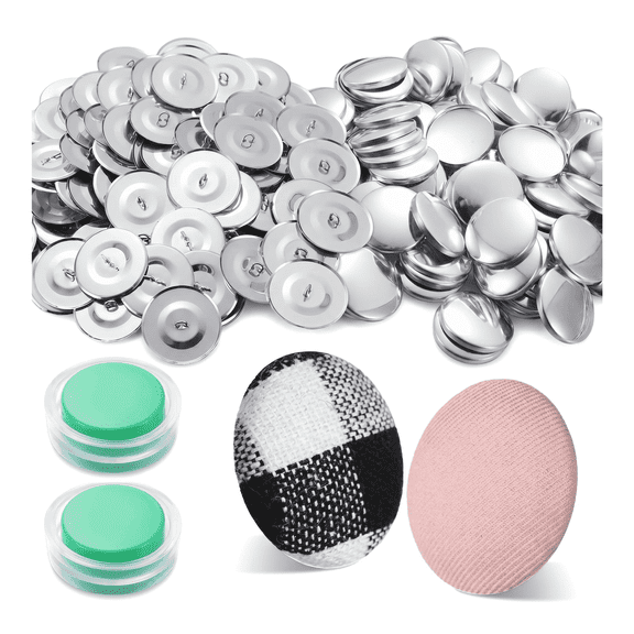 100 Sets Self Cover Button Kit, 28mm (1.1 Inch) DIY Fabric Covered Button Maker with Assembly Tools and Instructions for Sewing & Upholstery