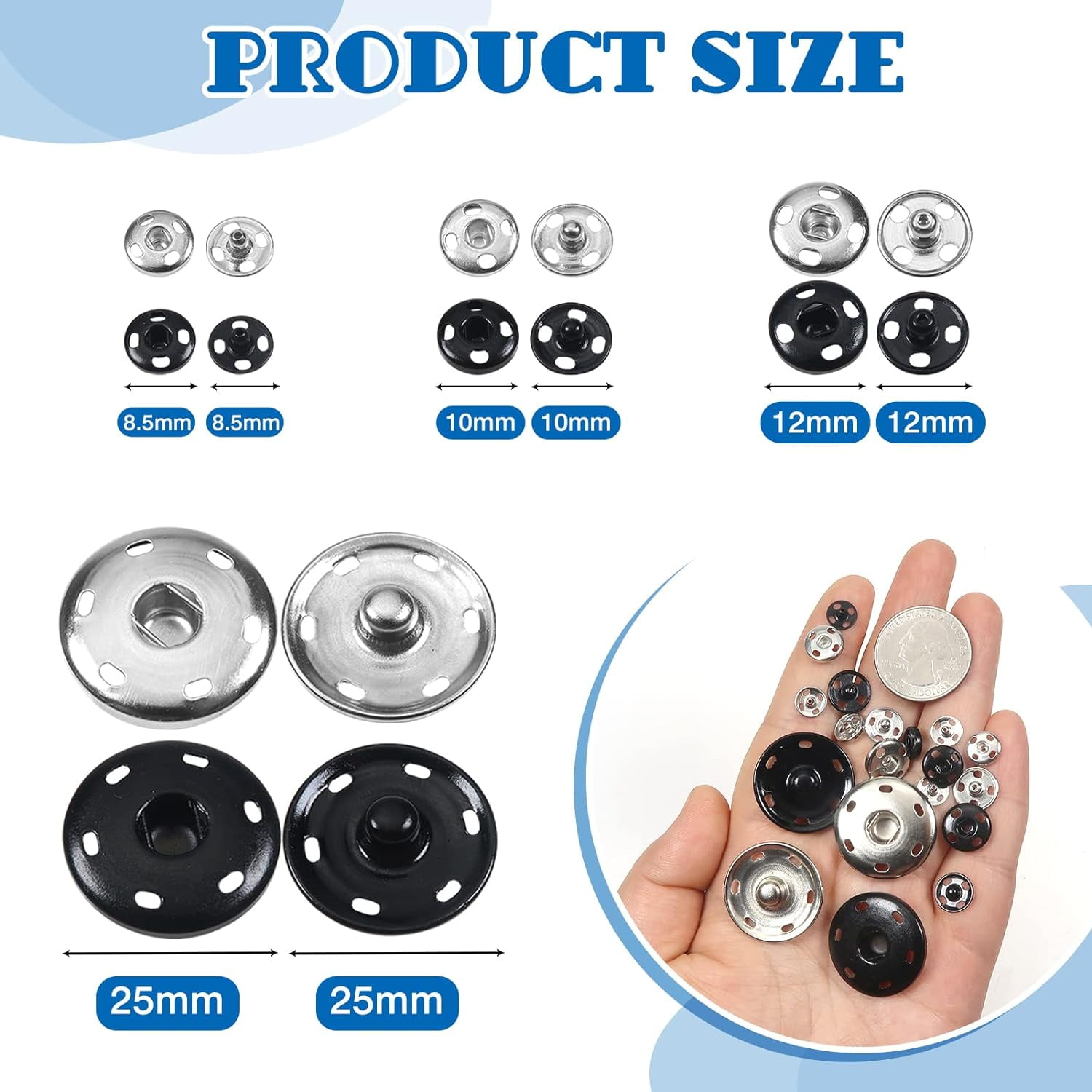 100 Sets Sew On Snap Buttons Brass Snaps Fasteners Press Studs Snap Kit