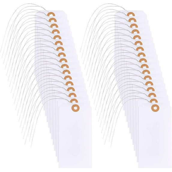 100 Sets Shipping Label Tags 4.7x2.4" White Paper Hang Tags with Reinforced Hole Iron Wire Attached Paper Price Tags for Gift Price Cards Label