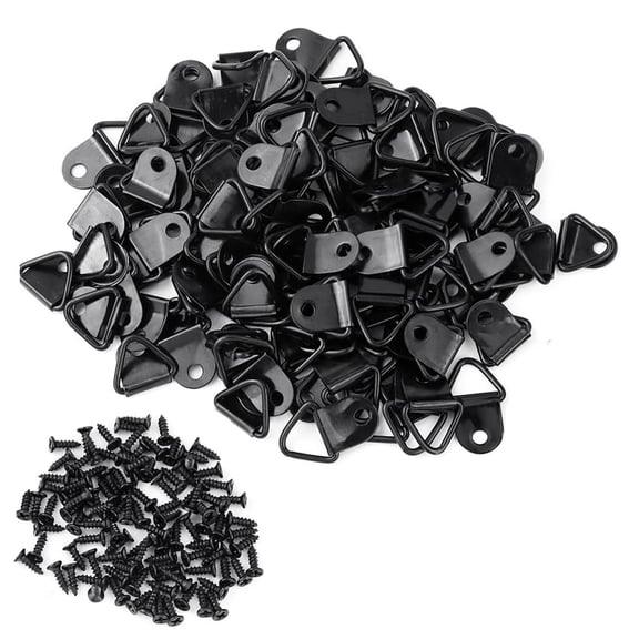 100 Sets Small Triangle Ring Steel Picture Hangers with Screws Picture Frame Triangle Hook with Transparent Box Picture Frames Picture Hang Single Hole Lifting Ring for Hanging