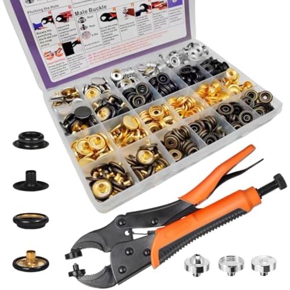 100 Sets Snap Buttons,Heavy Duty Snap Fasteners Kit 15mm Metal Snaps Marine Grade Boat Canvas Snaps,Press Stud for Clothing Leather Boat Cover Fabric (Regular)$$Art & Craft