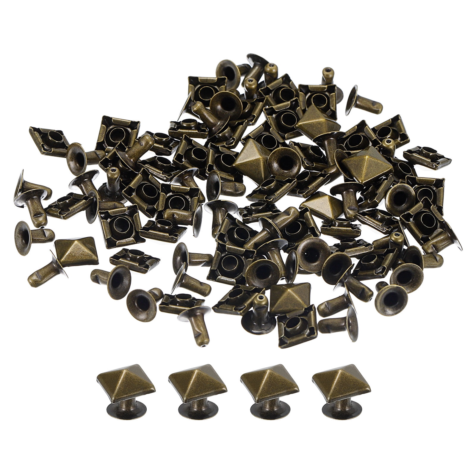 100 Sets Spike Rivet 7mm Pyramid Rapid Rivet Studs Square Spikes Bronze Tone