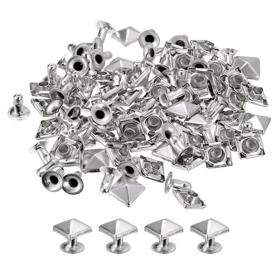 100 Sets Spike Rivet 7mm Pyramid Rapid Rivet Studs Square Spikes Silver Tone