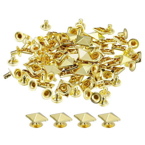 100 Sets Spike Rivet 8x6mm Rapid Rivet Studs Square Punk Spikes Leathercraft Decoration, Gold Tone