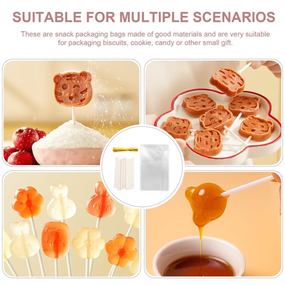 100 Sets Storage Bags for Cake Sticks, Lollipops, Paper Biscuits, Small Candy, Party , Pet Snacks