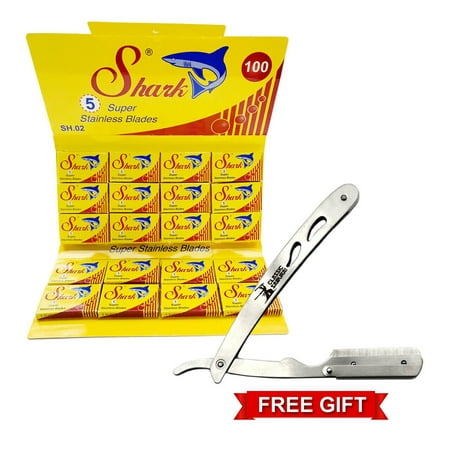 100 Shark Super Stainless Steel Double Edge Safety Blades + Free Samurai Razor