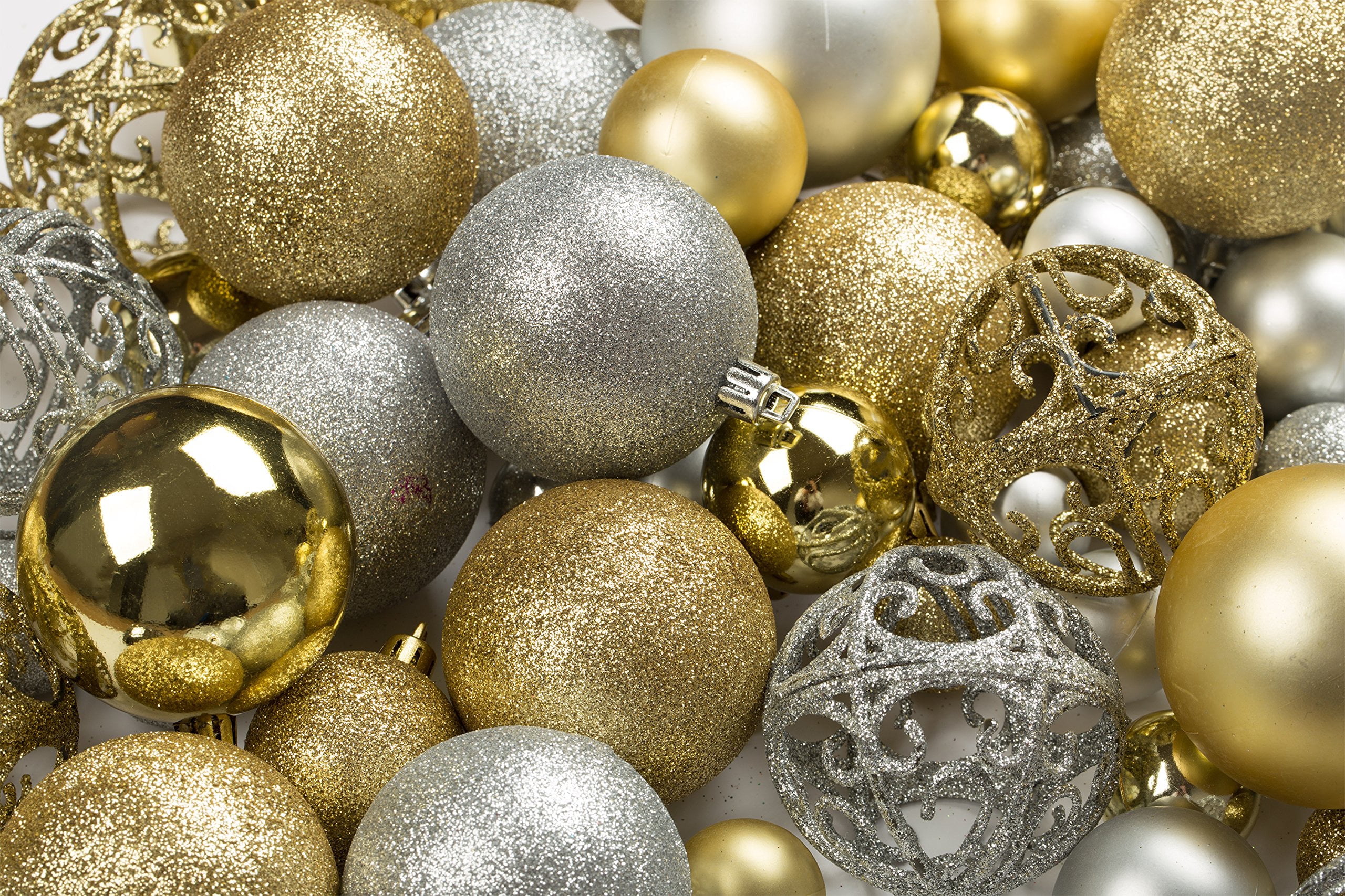 Gold and Silver Shatterproof Plastic Christmas Ornament Set