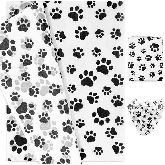 100 Sheet Pet Paw Print Tissue Paper White Black Wrapping Paper 14 x 20in Gift Wrapping Tissue Paper Dog Paw Art Paper Crafts for Pet Treat Party Favors DIY Decoration