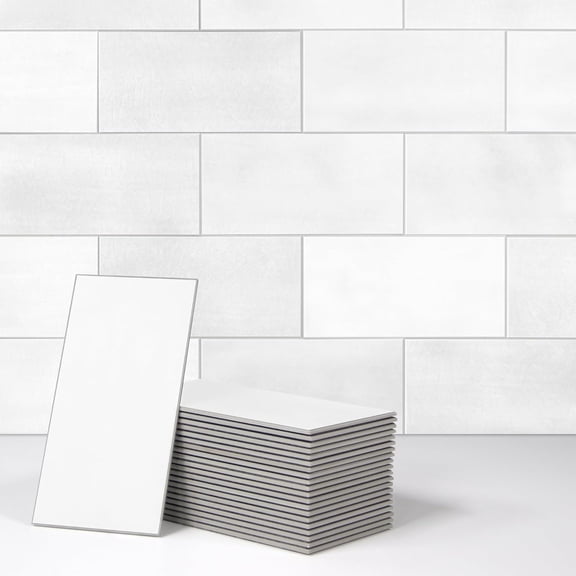 100-Sheet Subway Peel and Stick Backsplash Tile, 6" x 3" White Stone Composite Looks Self Adhesive Wall Tile, Stick Tiles for Kitchen Bathroom Shower Fireplace