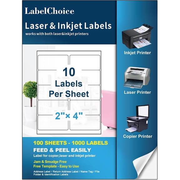 100 Sheets 1000 Pcs 2”x4” 10 Up Shipping Address Labels Compatible with Laser and Inkjet Printers, 2x4 10 Per Page Strong Adhesive Internet Mailing Shipping Labels