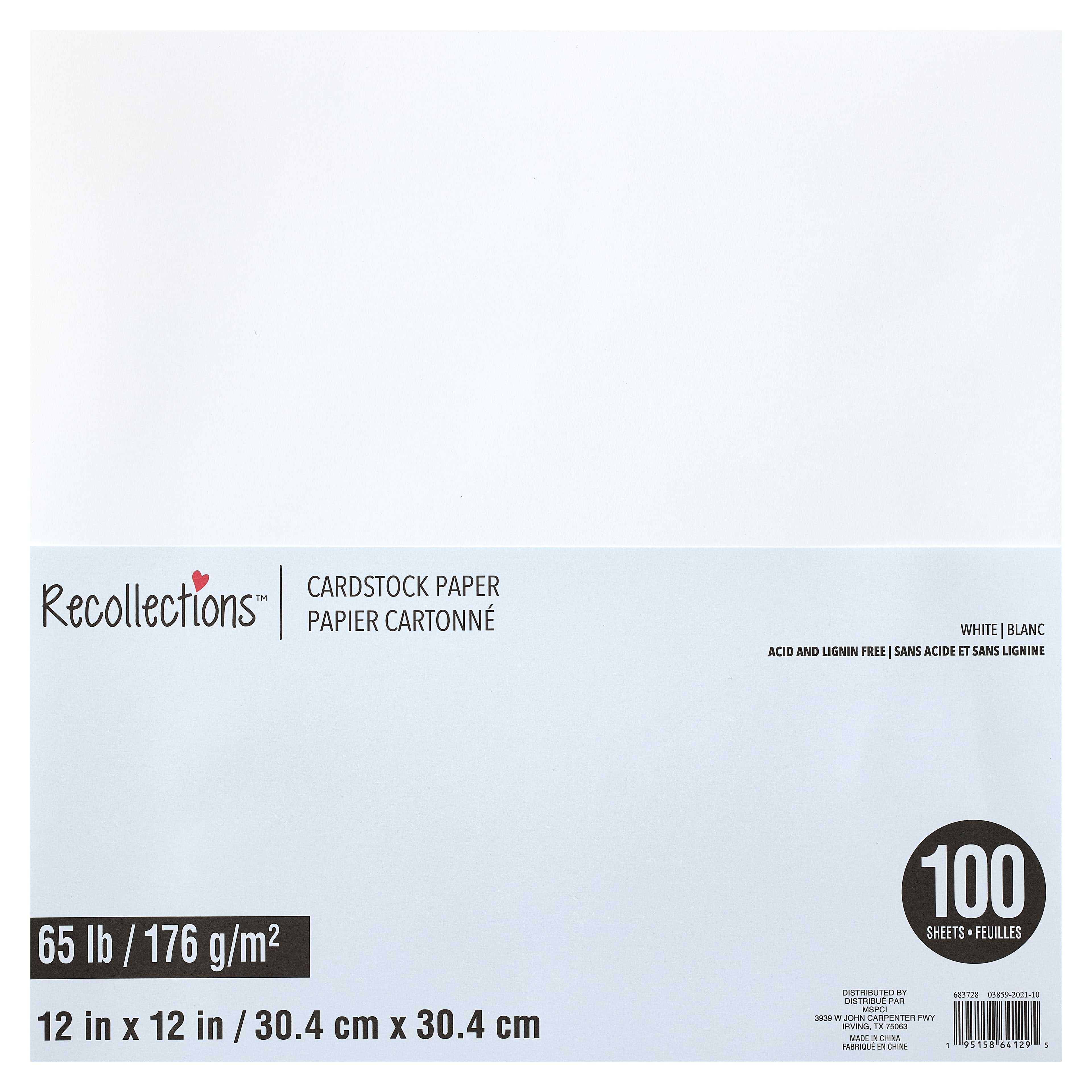 100 Sheets 12” x 12” White Cardstock Paper by Recollections Acid and