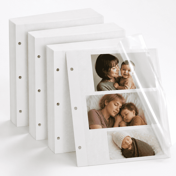 100 Sheets/200 Page Self-Adhesive Photo Album Refills for 3 Ring Binders, Fits 2x3 to 10 Inch Photos