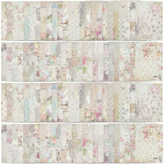 100 Sheets 50 Styles Flowers Scrapbook Paper 14x10cm Vintage Floral Theme Decorative Craft Paper Cardstock Pad for DIY Origami Card Making Scrapbooking Photo Frame Album Arts Decor DIY