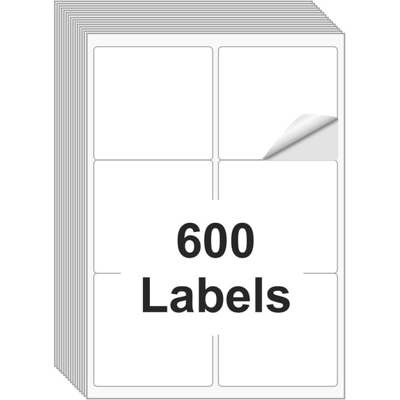 100 Sheets 600 Labels Shipping Labels 3 1/3"x4" Printable White 6 up Labels for Laser/Inkjet Printers, Mailing FBA Address Label Sticker Paper - Permanent Adhesive Label Blank