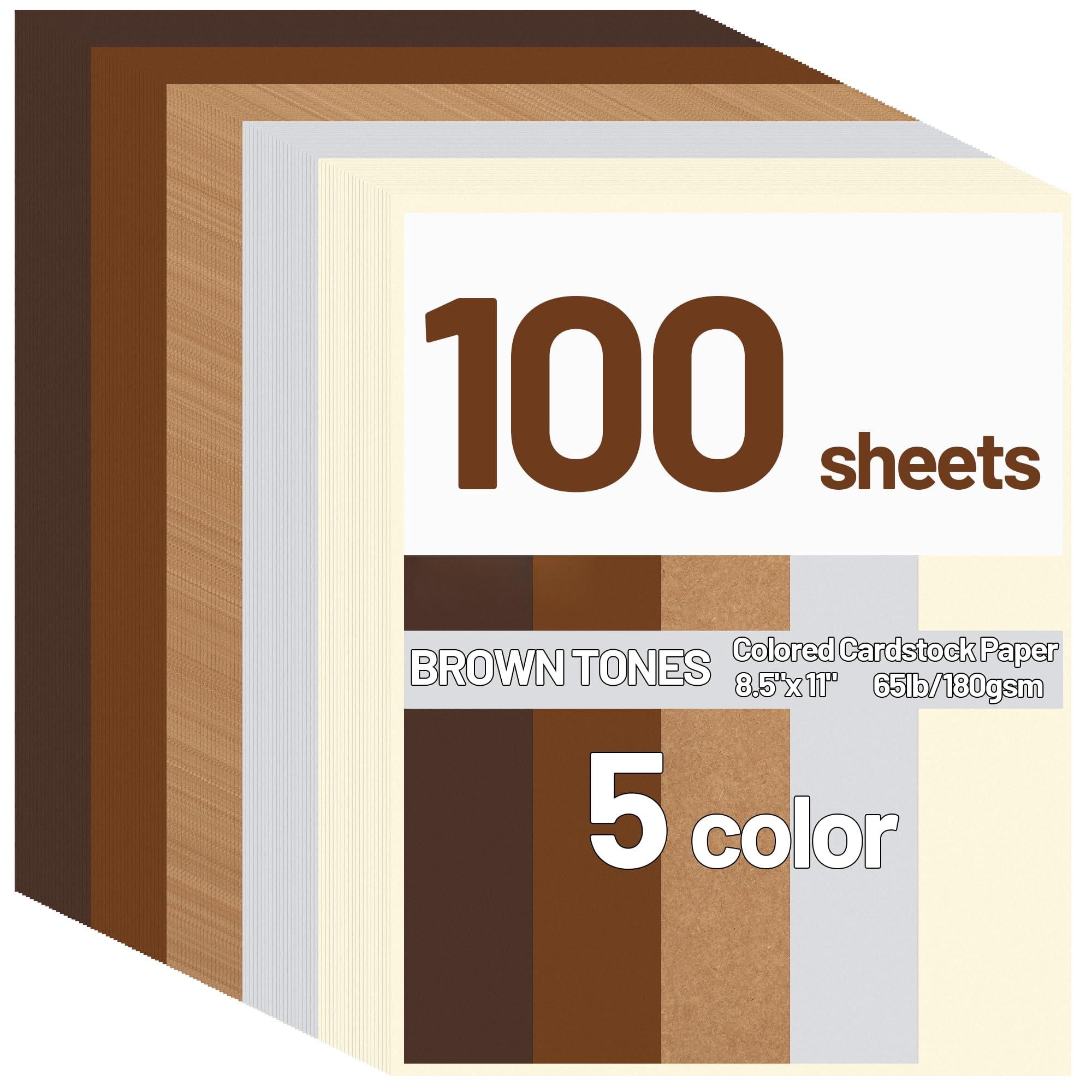 100 Sheets 8.5'' X 11'' Brown Colored Cardstock  5 Assorted Tone Colors Card Stock Paper 180gsm/65lb For Making Diy Greeting Cards Scrapbook Printing Invitation Arts And Crafts