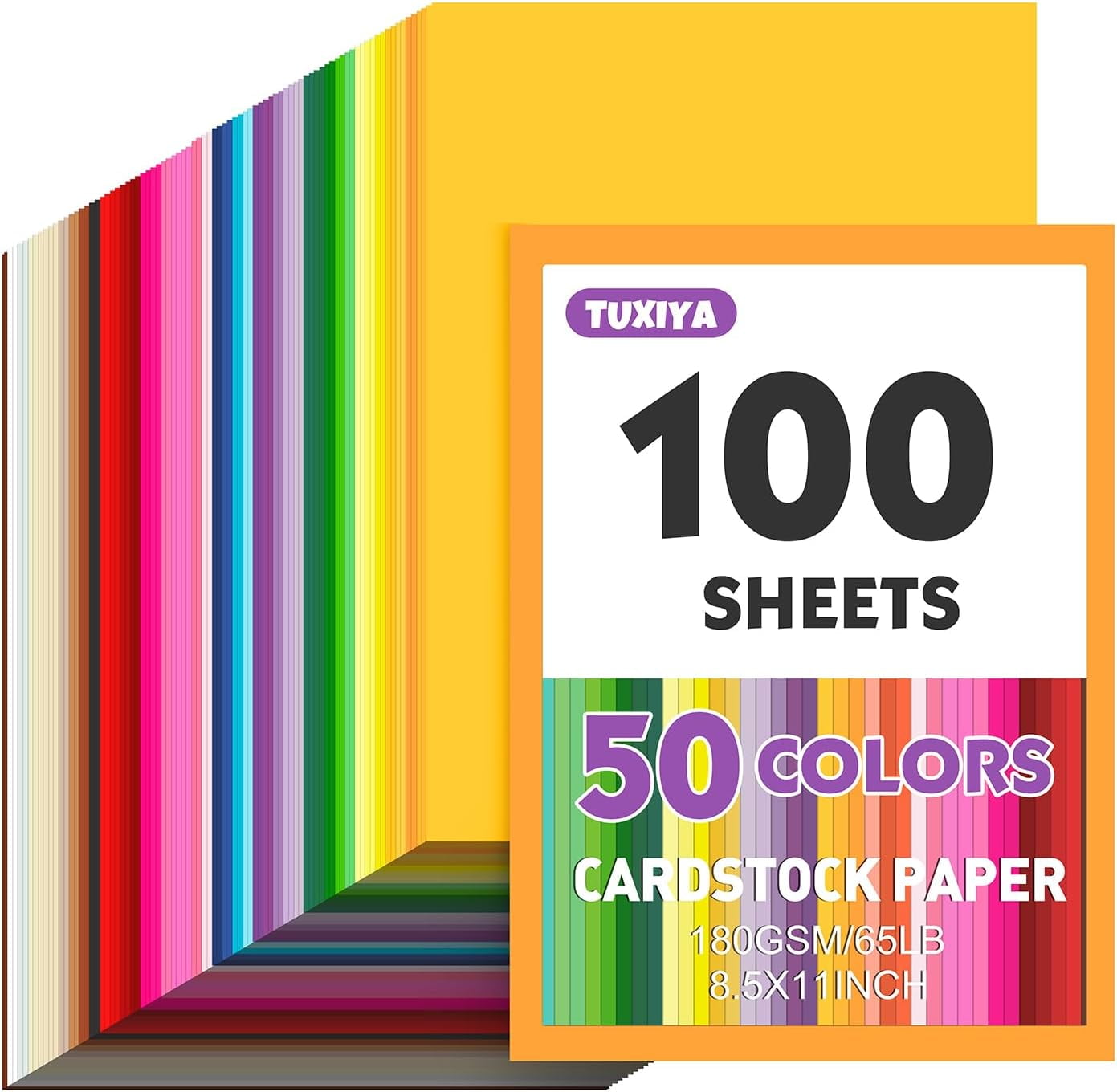 100 Sheets 8.5" X 11" Colored Cardstock, 50 Assorted Colors Construction Card Stock Printer for Printing, Making, DIY Crafts,School Supplies,Party Decorations (180GSM/65LB)