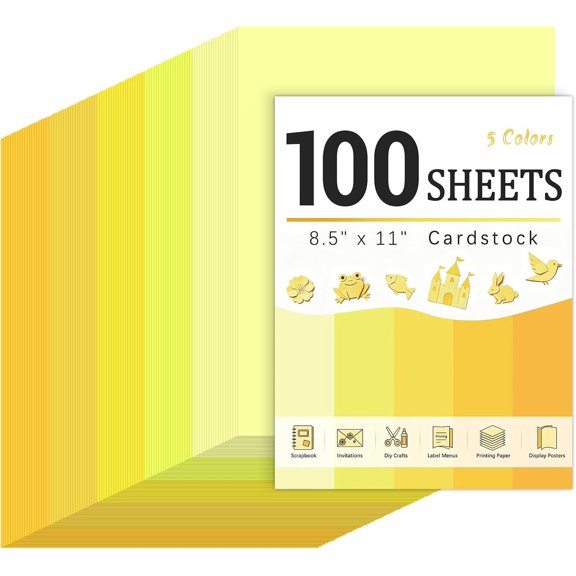 100 Sheets 8.5" X 11" Colored Paper 5 Yellow Construction Paper