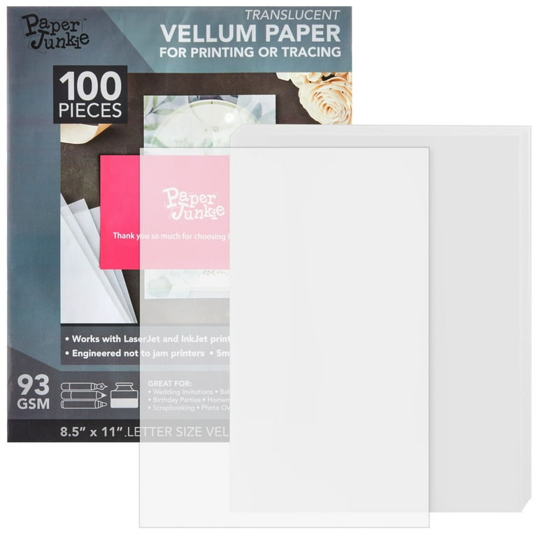 100 Sheets Pack of Smooth 8.5 x 11 in Translucent Vellum Paper 