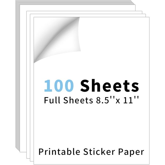100 Sheets 8.5" x11''White Printable Sticker Paper, Full Sheet Label Mailing Shipping Address for Laser & Inkjet Printers(100 Sheets)
