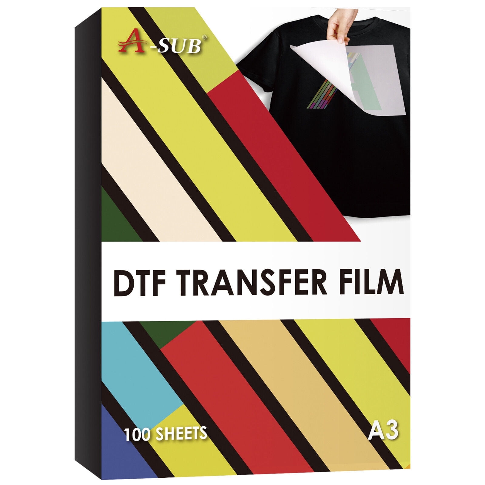 100 Sheets A-SUB DTF Film A3, DTF Film Paper 13 Direct to Film Transfer  Paper, DTF Film for Sublimation Paper for Dark & Light & Color Fabrics,  Cold