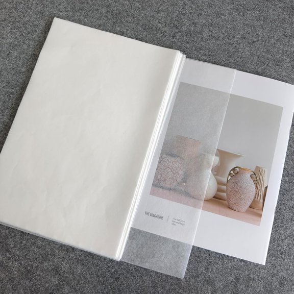 100 Sheets Bamboo Pulp Rice Paper, Wet-Strength Tissue Paper | Thin, Strong & Translucent Paper for Gel Printing, Mixed Media, Craft Project, Lampshades Material (8.6 x 13.4 in, White)