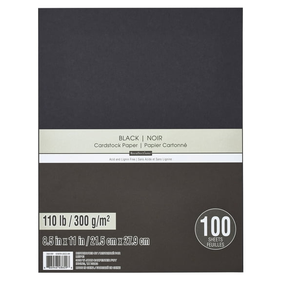 100 Sheets Black Heavyweight 8.5” x 11” Cardstock Paper by Recollections - Acid and Lignin Free Paper for Scrapbooks - Arts & Crafts - 1 Pack