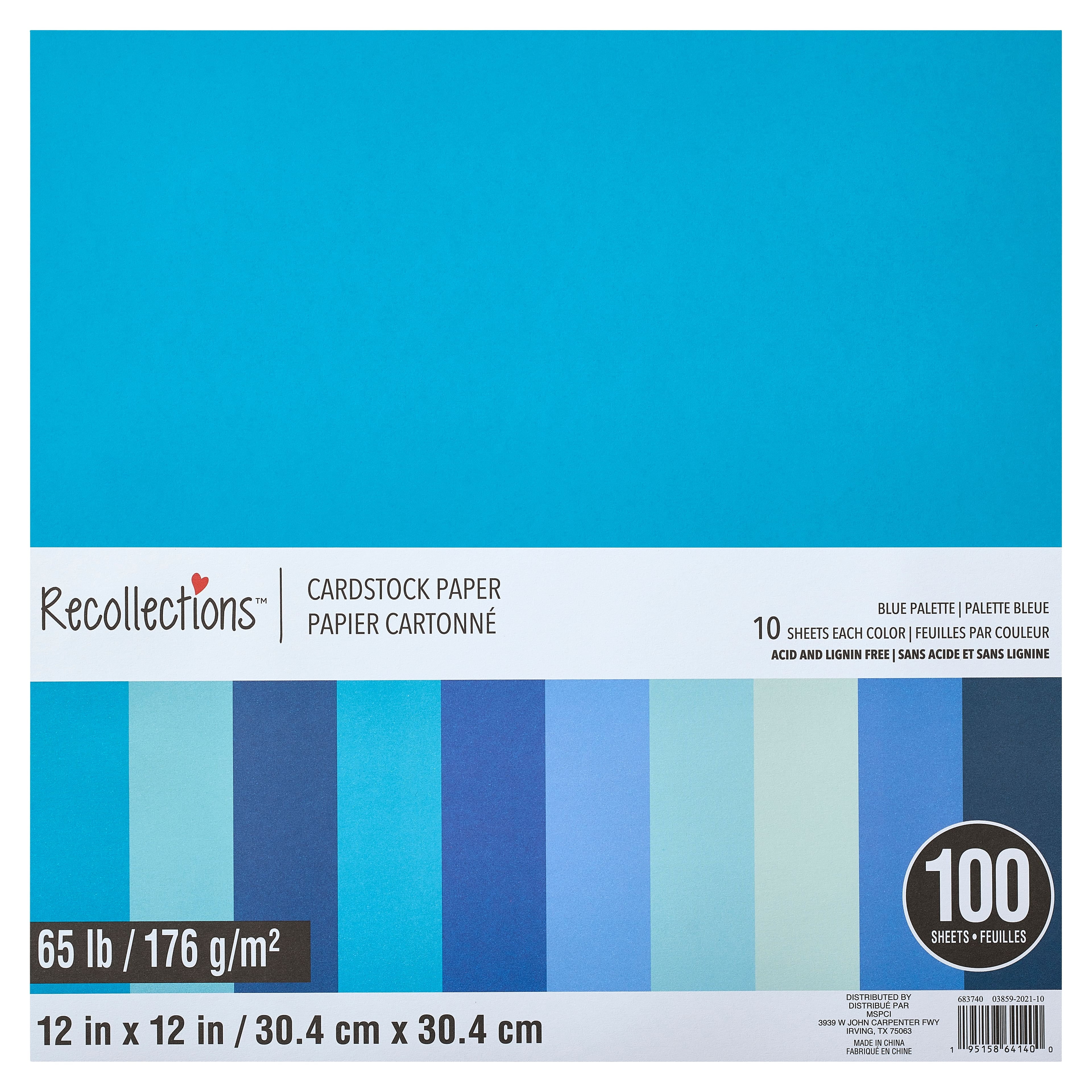 100 Sheets Blue Palette 12" x 12" Cardstock Paper by Recollections - Acid and Lignin Free Paper for Scrapbooks - Arts & Crafts - 1 Pack