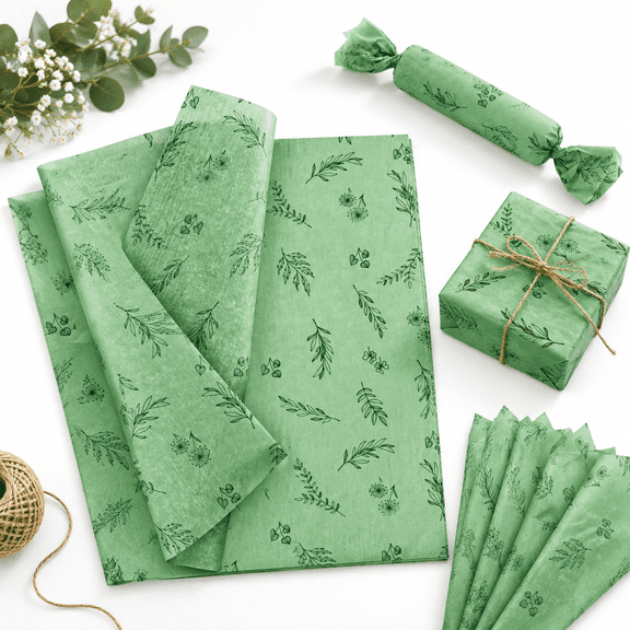 100 Sheets Botanical Gift Wrap Tissue Paper, 20 x 14 Inch, Green Leaf Print