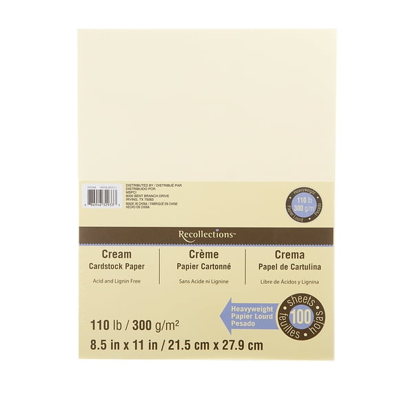 100 Sheets Cream Heavyweight 8.5” x 11” Cardstock Paper by Recollections - Acid and Lignin Free Paper for Scrapbooks - Arts & Crafts - 1 Pack