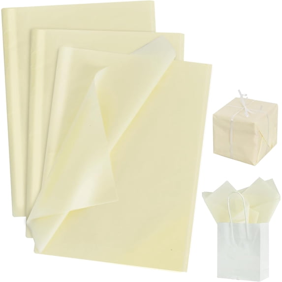 100 Sheets Cream Tissue Paper Bulk, Wrapping for Gift Bags, 14 x 20 Inch Wrap Birthday Wedding Graduation DIY Crafts Holiday Flowers
