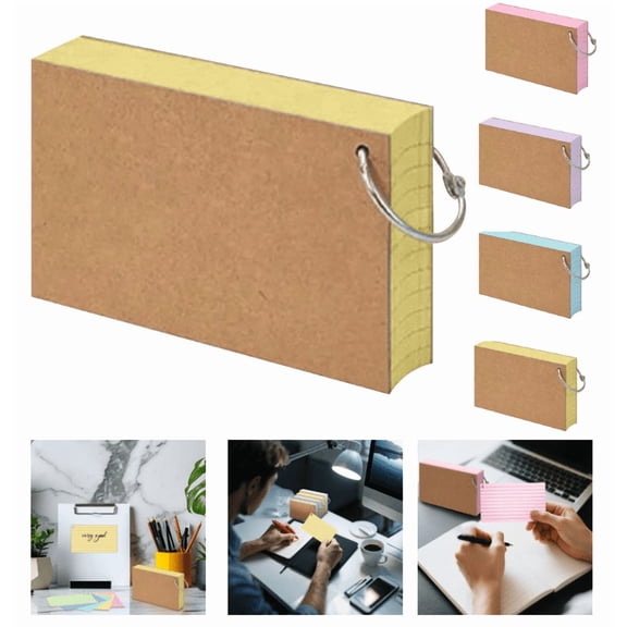 100 Sheets Environmentally Friendly Note Flash Cards Sticky Notes Index with Metal Ring Smooth Writing Thickened Paper No Ink Bleeding Ruled (Yellow)