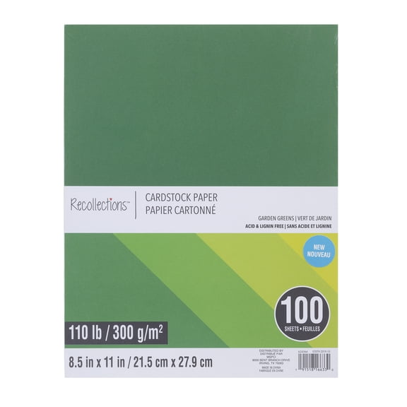 100 Sheets Garden Greens 8.5” x 11” Cardstock Paper by Recollections - Acid and Lignin Free Paper for Scrapbooks - Arts & Crafts - 1 Pack