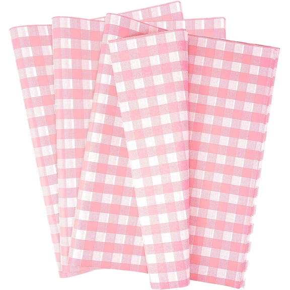 100 Sheets Gingham Tissue Paper 14 x 20 Inches Pink and White Checkered Tissue Paper for Gift Bags Bulk Wrapping Papers Gift Papers Tissue for Birthday Gift Packing Crafts