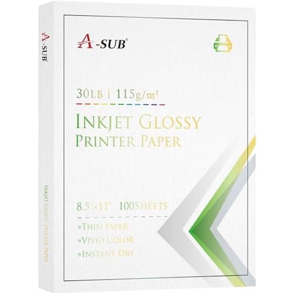 100 Sheets Glossy Thin Photo Paper 115gsm 30lb, 8.5x11 Inch Single-Sided Inkjet Photo Printer Paper for DIY Chip Bags, Party Favors, Flyers, Use Dye Ink Only$$Office